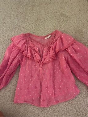 LoveShackFancy Hot Pink Polka Dot Lace Top